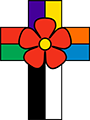 Calvary cross with rose drawn in colors
