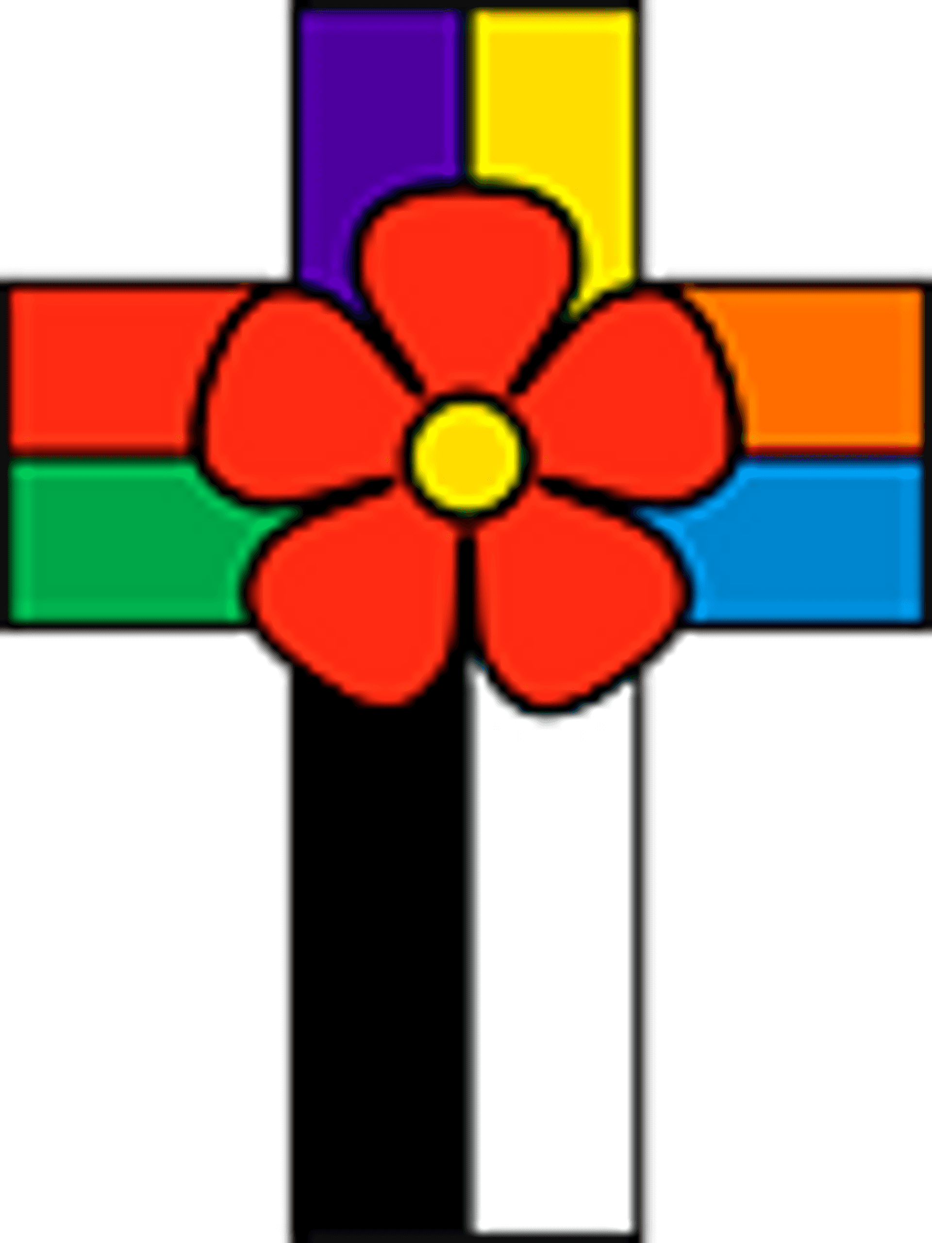 Calvary cross with rose drawn in colors