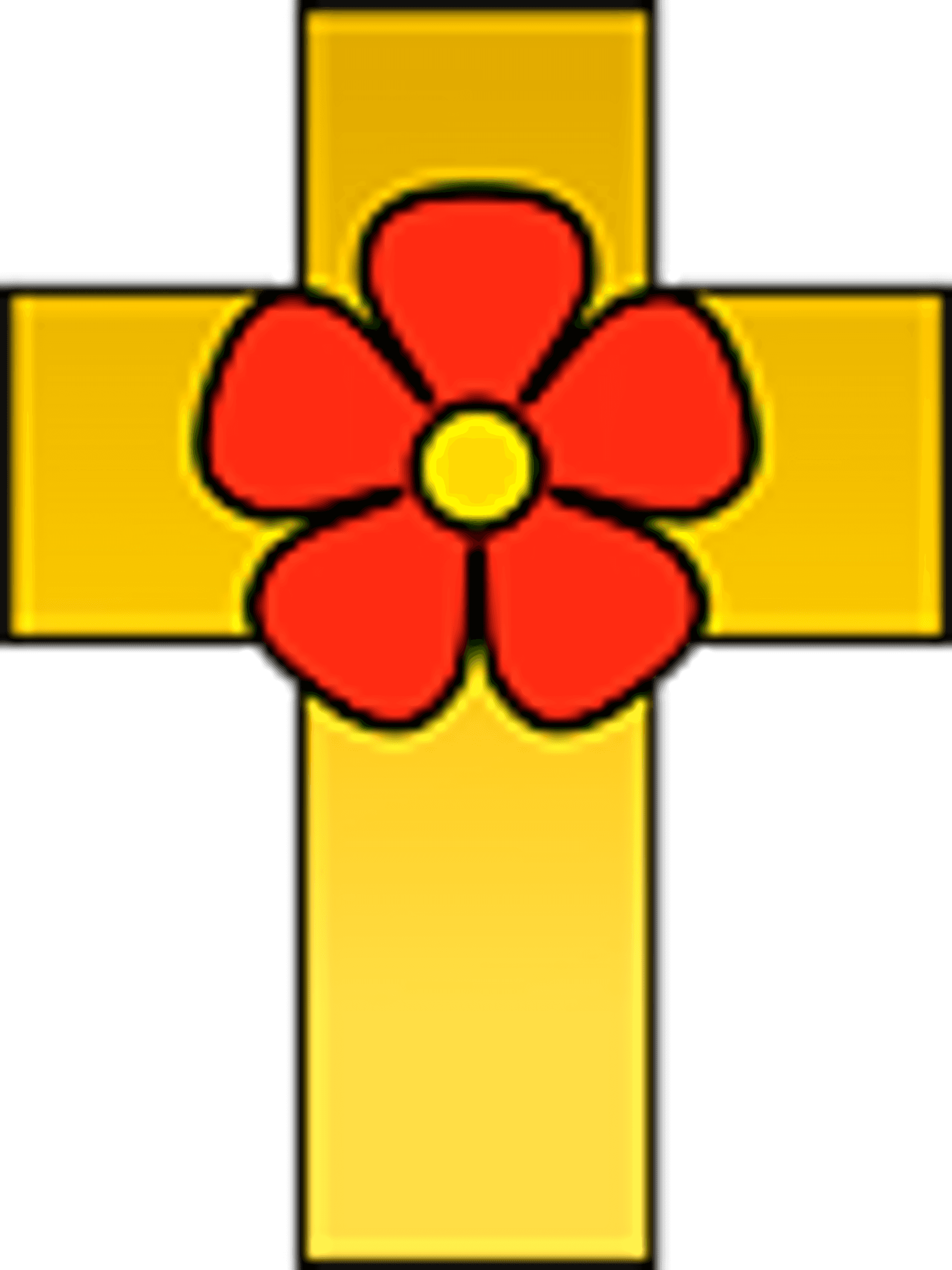 Golden cross with rose drawn in colors