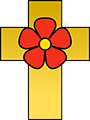 Golden cross with rose drawn in colors